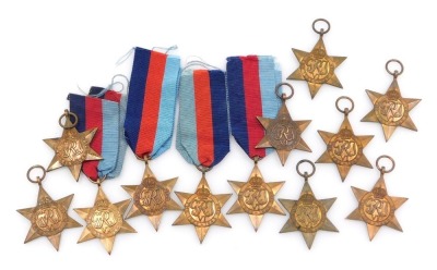 WWII 1939-1945 Star medals, some lacking ribbons. (12)