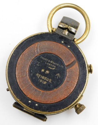 A WWI military brass compass, Verner's pattern, by Short & Mason Limited London, number 16202, 1916, in later leather case stamped M Harvey & Co Walsall 1938, with strap. - 3