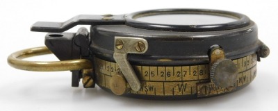 A WWI military brass compass, Verner's pattern, stamped 1918 E Koehn, Geneve, Suisse, the leather case stamped Capt ED Galbraith, 65th Kokes Rifles FF. - 4