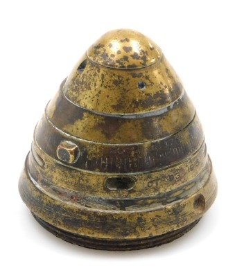 WWI brass artillery ordnance time fuse shell cone.