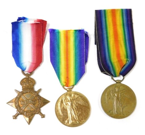 A WWI medal pair, comprising 1914-15 Star and Victory medal, inscribed to 1741 Pte J Hagues Lincolnshire Regiment and a Lincolnshire Regiment Victory medal inscribed to 2674 Pte W Rylatt. (3)