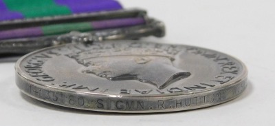 A George VI General Service medal, with Palestine 1945-48 clasp, inscribed to 14135180 Signalman R Hutton R Sigs. - 3