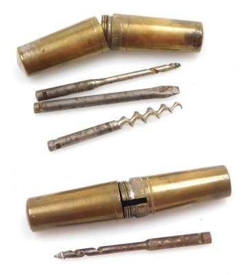 Various brass military button sticks, two kit bag locks, two tool kits and two brass cased gun oil cans. - 3