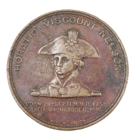 HMS Foudroyant wrecked bronze medal, depicting the bust of Horatio Viscount Nelson, with depiction of the ship to the reverse.