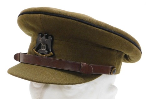 A George VI British Army officer's khaki service dress cap, bearing cap badge for Royal Scots Greys, maker's label and box for Herbert Johnson limited, Bond Street, London.