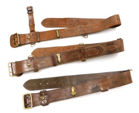 Three WWI period British Army Sam Browne leather belts.