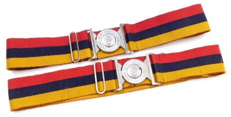 Two military stable belts for the Royal Army Medical Corps, with regimental buckles.