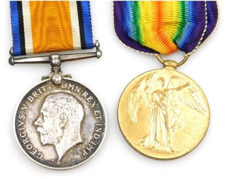 A WWI medal pair, comprising 1914-18 British War medal and Victory medal, inscribed to 183810 Gnr W Wakely RA (Royal Artillery).