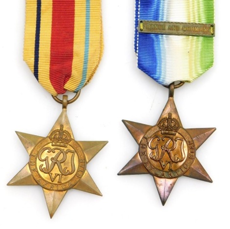 A WWII Africa Star and the Atlantic Star with France and Germany clasp. (2)