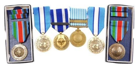 United Nations and Nato Service medals, including Korea medal, Nato service medal with ISAF clasp, two UN Bosnia medals (1990), and two UN Service medals. (6)