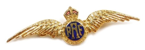 An RAF sweetheart brooch, gilt metal with enamel, with hinged pin.