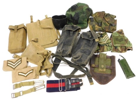 A small assortment of British Army webbing and cases, including WWII map case, water bottle holder, ammunition pouches, etc. (1 box)