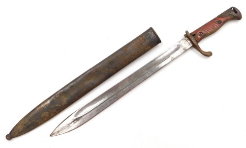 A German WWI Mauser "butcher" bayonet, with 34cm blade, stamped R Stock & Co, Berlin, Warienfelde, with steel scabbard.