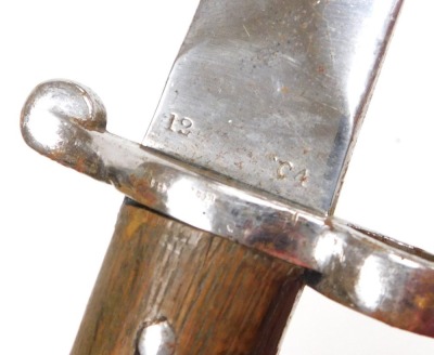 A British Army 1903 pattern SMLE bayonet by Wilkinson, the 29cm double edge blade stamped Wilkinson London to the ricasso and ER with a crown, with leather sheath stamped Wilkinson also 35W, and another British Army sword bayonet by Wilkinson of London, w - 3