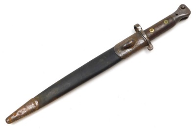 A British Army 1903 pattern SMLE bayonet by Wilkinson, the 29cm double edge blade stamped Wilkinson London to the ricasso and ER with a crown, with leather sheath stamped Wilkinson also 35W, and another British Army sword bayonet by Wilkinson of London, w - 6