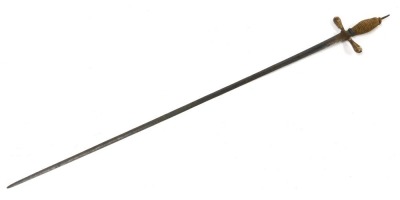 An 18thC Continental rapier sword, the double edged blade 75cm long with indistinct marks, cross hilt and later cord bound grip, lacking pommel. - 3