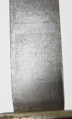 A George V British Army officers sword for the Durham Light Infantry, by J R Gaunt and Son Ltd of London, etched blade 82cm, inscribed J R Gaunt and Son Ltd, late Edward Thurkle, London and Birmingham, with basket guard, with Durham Light Infantry insigni - 6