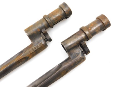 Two Russian WWII socket bayonets, with 41cm four edged blades, one numbered 4852, the other 167067. - 2