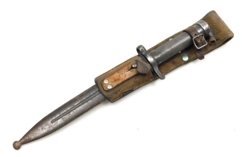 A Swedish 1896 pattern Mauser bayonet, with steel scabbard and leather frog.