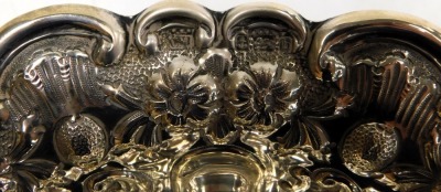 A pair of Edward VII silver sweetmeat dishes, of pedestal form, embossed with fruit, flowers and scrolling leaves, Charles Horner, Birmingham 1901, 13.91oz. - 6