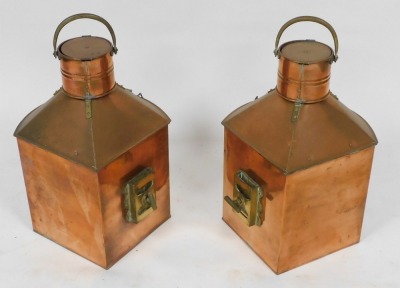 A pair of early 20thC Tung Woo copper and brass port and starboard lamps, numbers P878 and S813, 59cm high. - 3