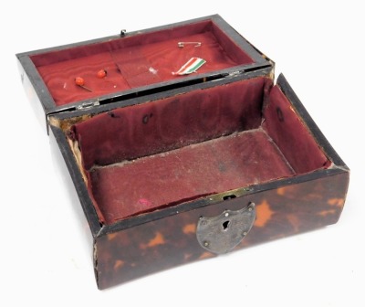 A 19thC tortoiseshell casket, with a white metal shield shaped key escutcheon, 17.5cm wide. - 2