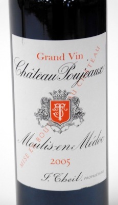 Two bottles of Chataue Poujeaux Moulis-en-Medoc 2005, together with a bottle of Chateau Haut-Bages Libéral Pauillac 2000, Grande Cru Classe en 1855. (3) - 2