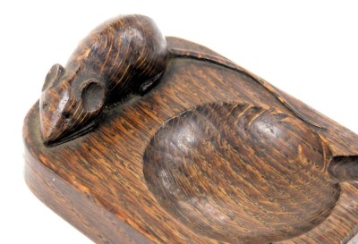 A Robert Thompson of Kilburn 'Mouseman' oak ashtray, carved to the top with a mouse, 10cm deep and another similar. (2)(AF) - 2