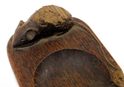 A Robert Thompson of Kilburn 'Mouseman' oak ashtray, carved to the top with a mouse, 10cm deep and another similar. (2)(AF) - 4