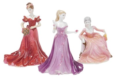 Three Coalport porcelain figures, comprising Barbara, the Collingwood Collection, with certificate, Polly, Ladies of Fashion, and Jenny, Ladies of Fashion. (3)