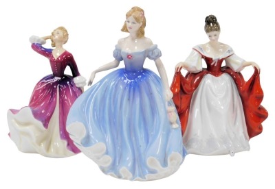 Three Royal Doulton figures, comprising Melissa, Classics Figure of the Year 2001, HN3977, Sara HN2265, and Melissa HN2467.