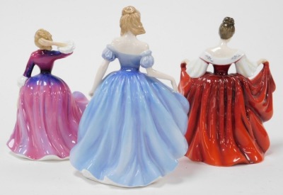 Three Royal Doulton figures, comprising Melissa, Classics Figure of the Year 2001, HN3977, Sara HN2265, and Melissa HN2467. - 2