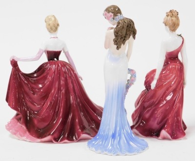 Three Coalport porcelain figures, comprising Felicity, Ladies of Fashion, Sapphire, limited edition 304/9500, for Compton and Woodhouse, and Shall We Dance, limited edition 3000. - 2