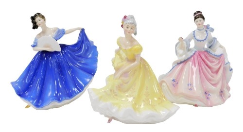 Three Royal Doulton figures, comprising Elaine HN2791, Rebecca HN2805, and Ninette HN2379.