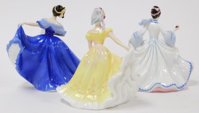 Three Royal Doulton figures, comprising Elaine HN2791, Rebecca HN2805, and Ninette HN2379. - 2