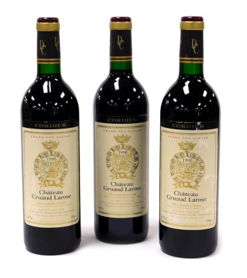 Three bottles of Chateau Gruaud Larose St Julien, Grand Cru Classe 1990.