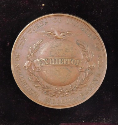 A Victorian Great Exhibition 1851 bronze exhibitor medal, engraved to edge "United Kingdom, class 30, number 214". - 3