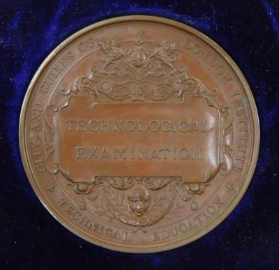 Two Edward VII City & Guilds of London Institute medals, for Technological Examination, by John Pinches, London, comprising bronze medal named to Wilfred Coup, Framework, Knitting & Hosiery, First Prize 1908, and silver medal named to the same, First Priz - 4