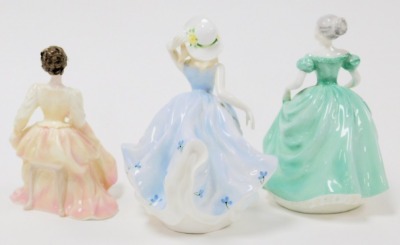 Three Coalport porcelain figures, comprising Lady in Lace, Ladies of Fashion, Henrietta, and Debbie. (AF) - 2