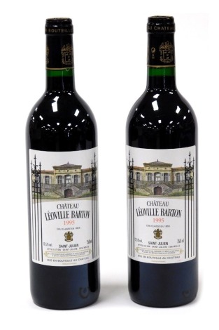 Two bottles of Chateau Leoville Barton 1995, St-Julien Cru Classe en 1855.