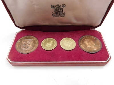 A Royal Mint 1964 Jersey proof coin collection, comprising two 3d and two pennies, cased. - 2