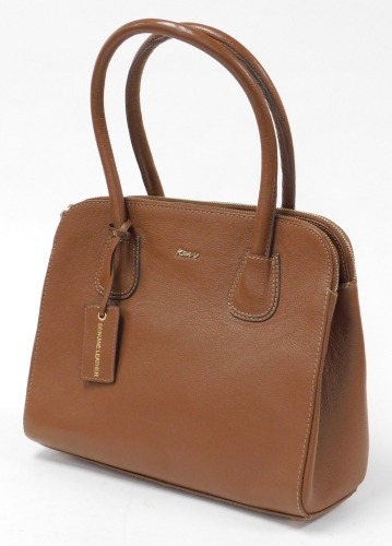 A Kew tan leather handbag, 31cm high.