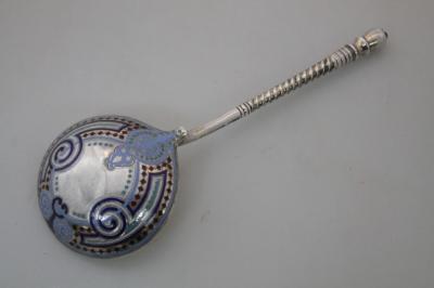 A 19thC Russian enamelled silver spoon