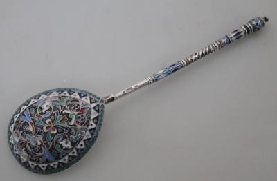 A 19thC Russian enamelled silver spoon