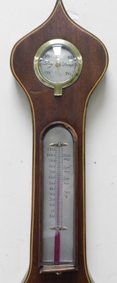 A 19thC mahogany case wheeled barometer, by Farrer of Doncaster, circular silvered dial, dry damp dial and thermometer, case with line inlay, 95cm high. (AF) - 4