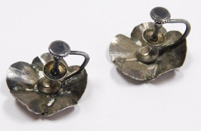 A pair of mid century silver earrings, of floral form, with screw fittings, stamped sterling. - 2