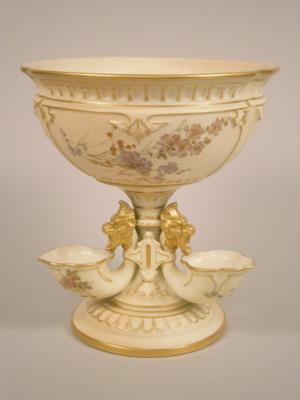 A Royal Worcester blush ivory ground porcelain centre piece