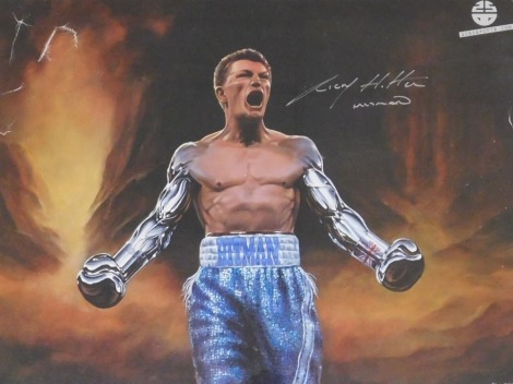 A boxing poster for 2050sport.com signed by Ricky Hatton, framed and glazed, 47.5cm x 59.5cm.