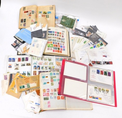 Philately. English and world commemoratives, including mint sets, some repeats, first day covers and an album of world stamps.