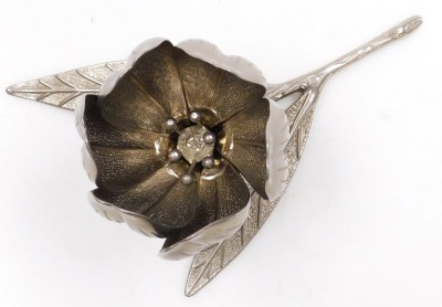 A late 20thC silver plated ashtray, formed as a flower, on a branch and leaf stem, with detachable petals, to serve as ashtrays, 22.5cm wide. - 2